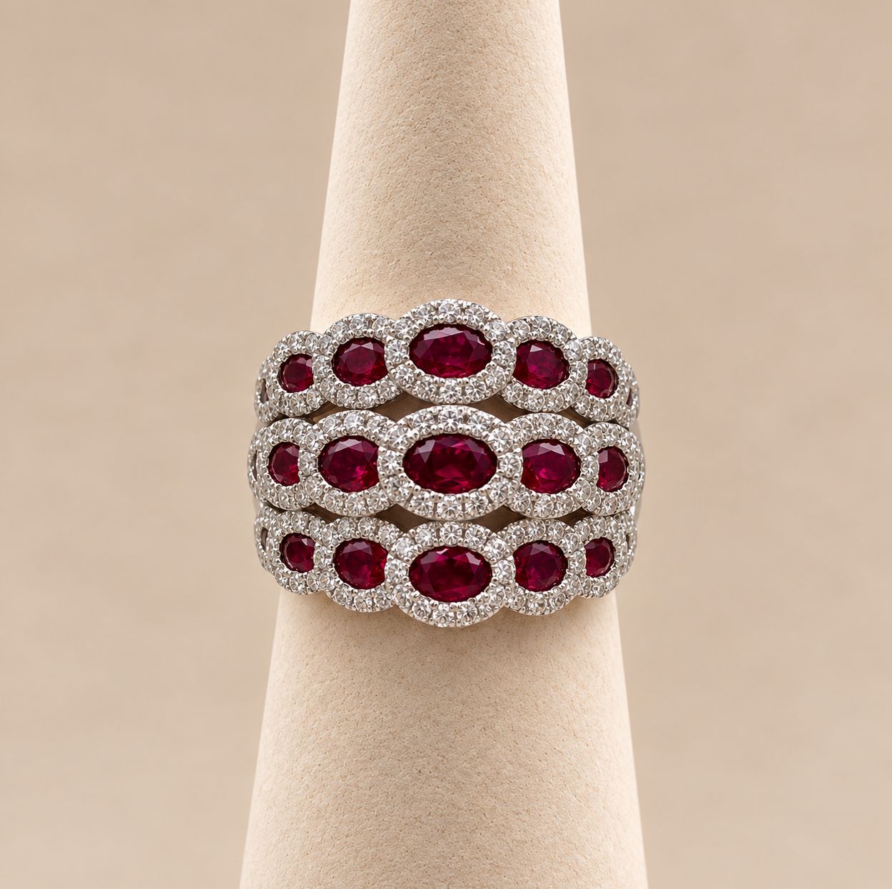 Multi-Row Ruby Mosaic Diamond Halo Band (6.8g)