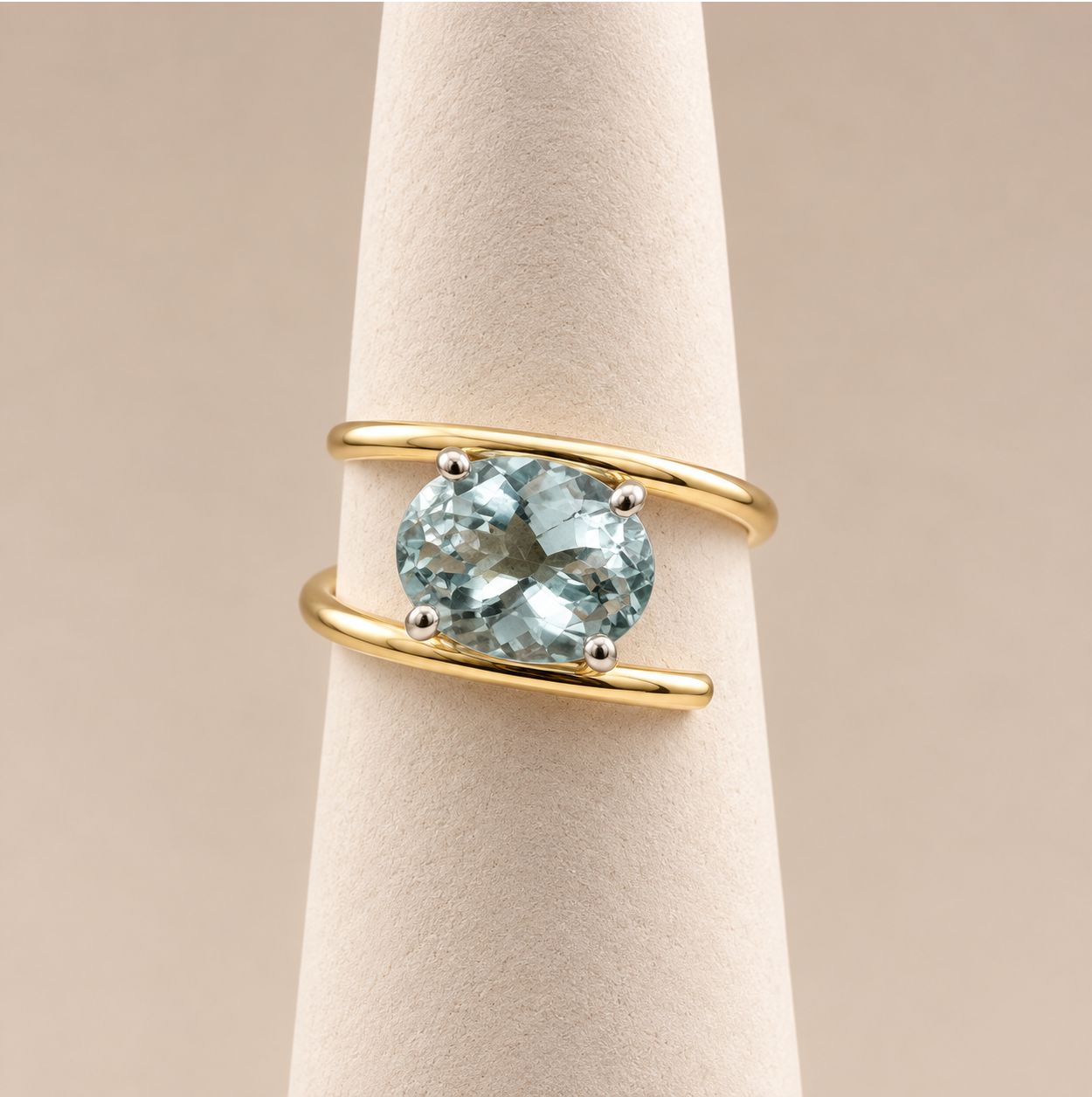 Floating Aquamarine Gold Wrap Ring (3.8g)