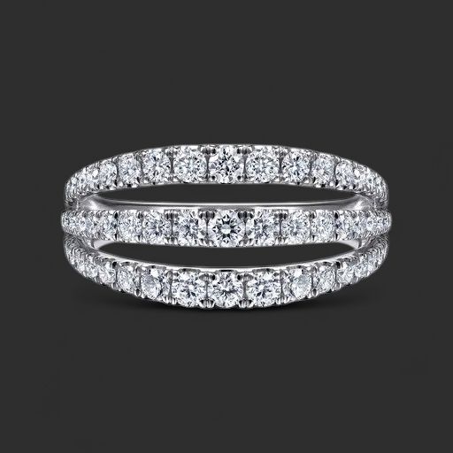 14K White Gold Three Row Diamond Ring