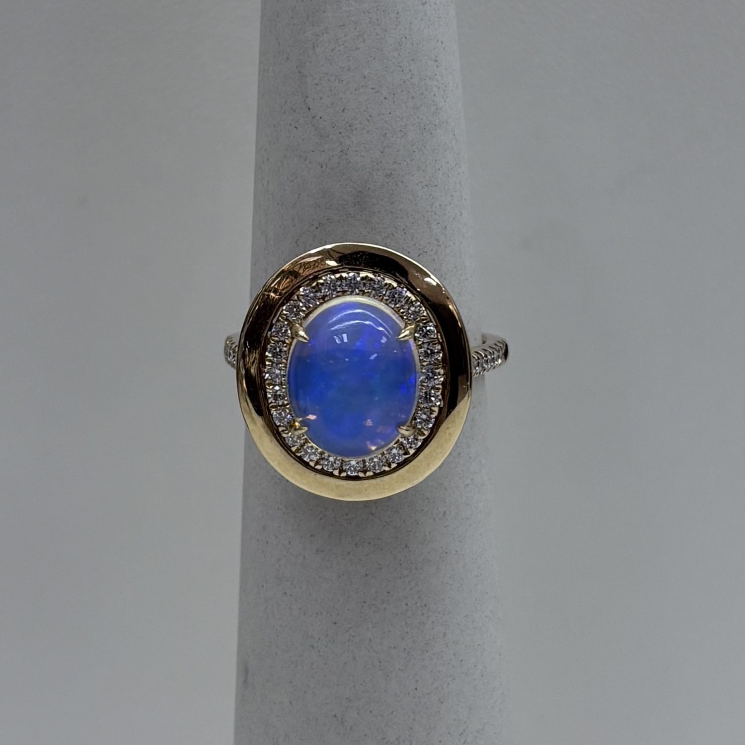 18KY Oval Opal w/ Diamonds and Gold Frame David Kord