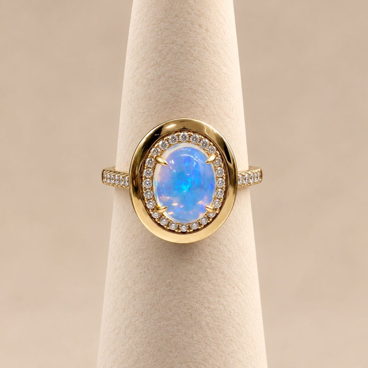 Gold Oval Opal Double Halo Diamond Ring