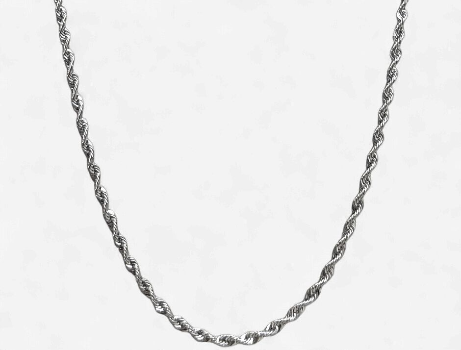 10k White Gold 1.9mm Rope Chain (1.6-1.7g) (18in/20in), Size: 18 in