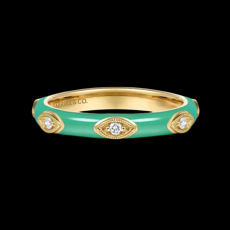 14KW Gold Split Stackable Rings (5 colors/styles), Colour: Green