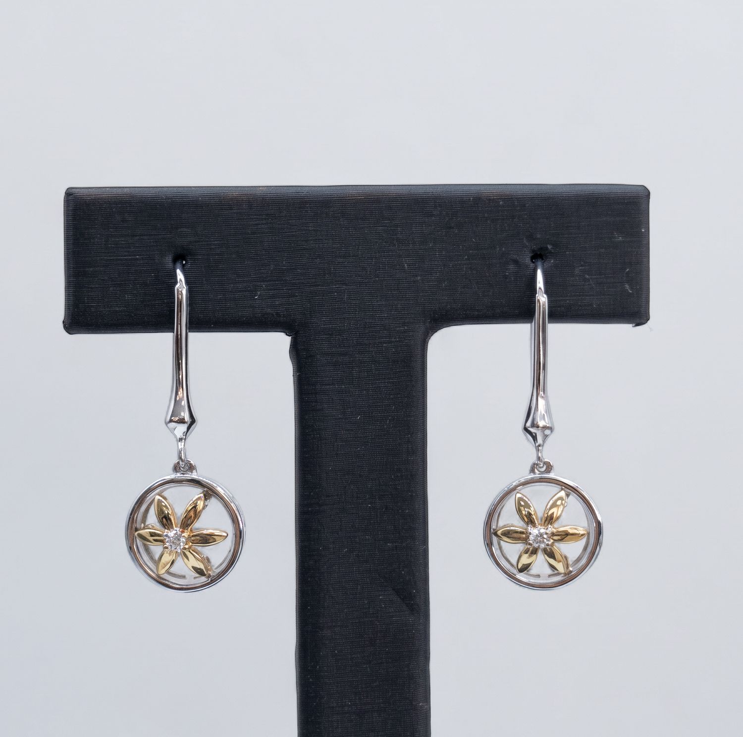 Two-Tone Flower Dangle Fish Hook Earrings