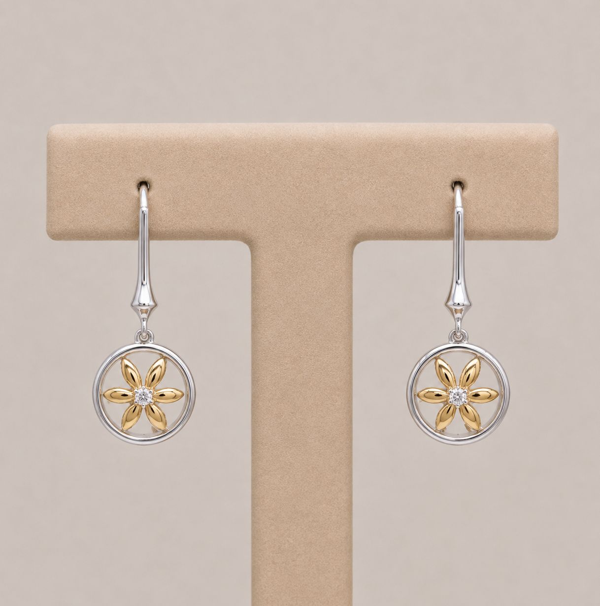 Two-Tone Flower Dangle Fish Hook Earrings