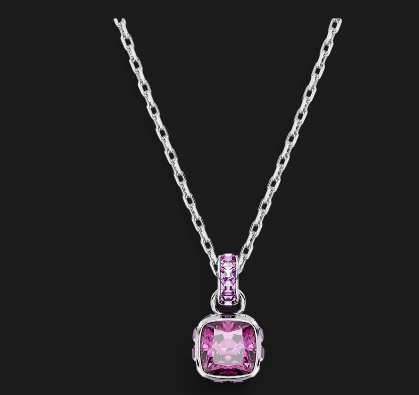 Birthstone Pendant, Square Cut, February, Pink-5651708