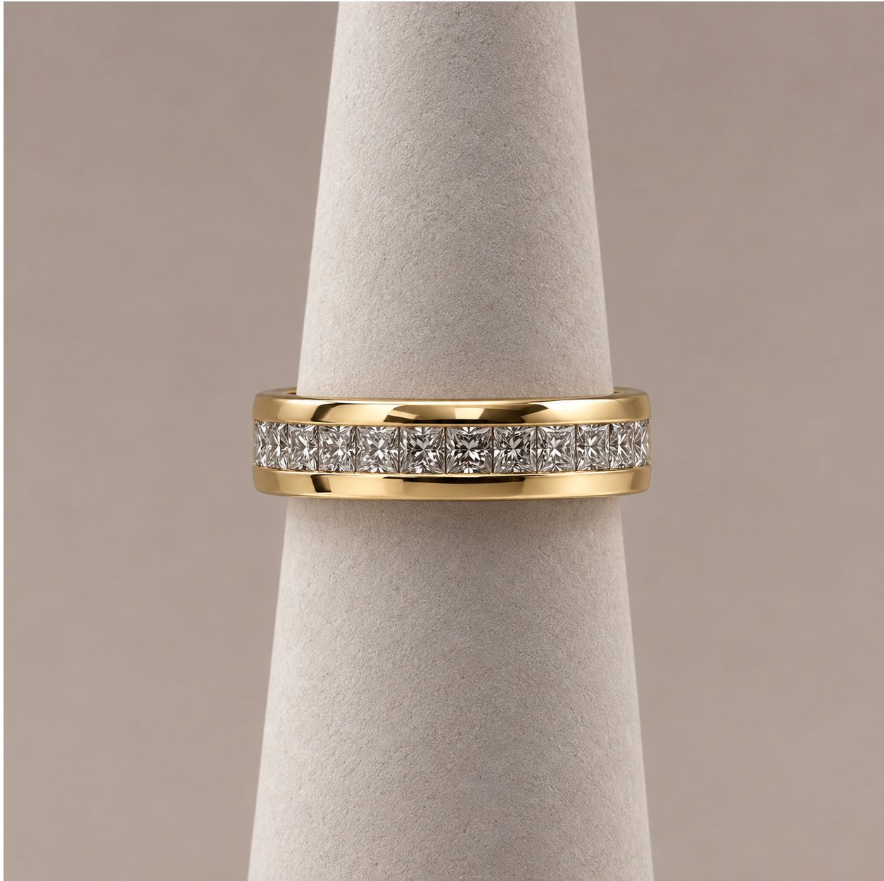 Gold Men's Princess Cut Channel Diamond Band