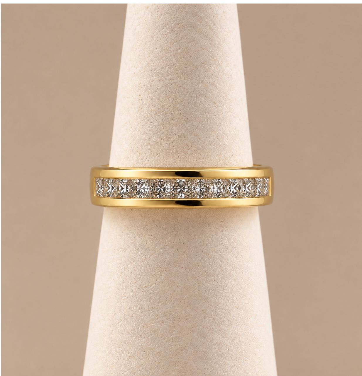 Men's Gold Princess Cut Diamond Channel Band