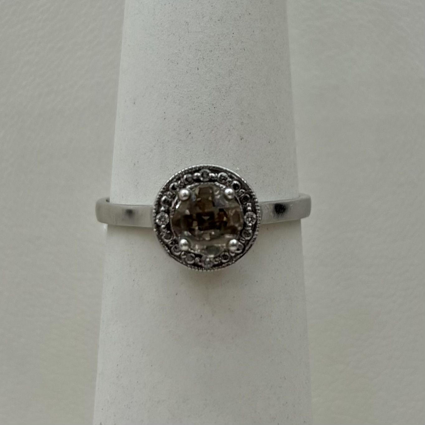 10KW Smoky Quartz Chocolate Diamond Halo Ring (1.8g)