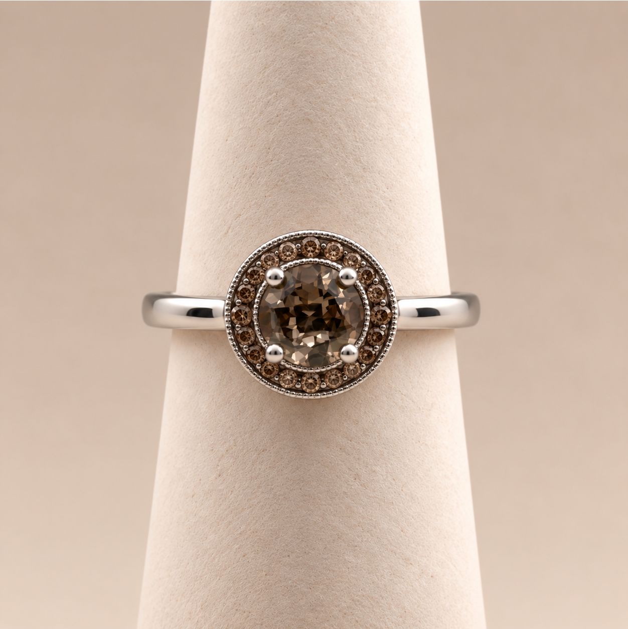 Smoky Quartz Chocolate Diamond Halo Ring (1.8g)