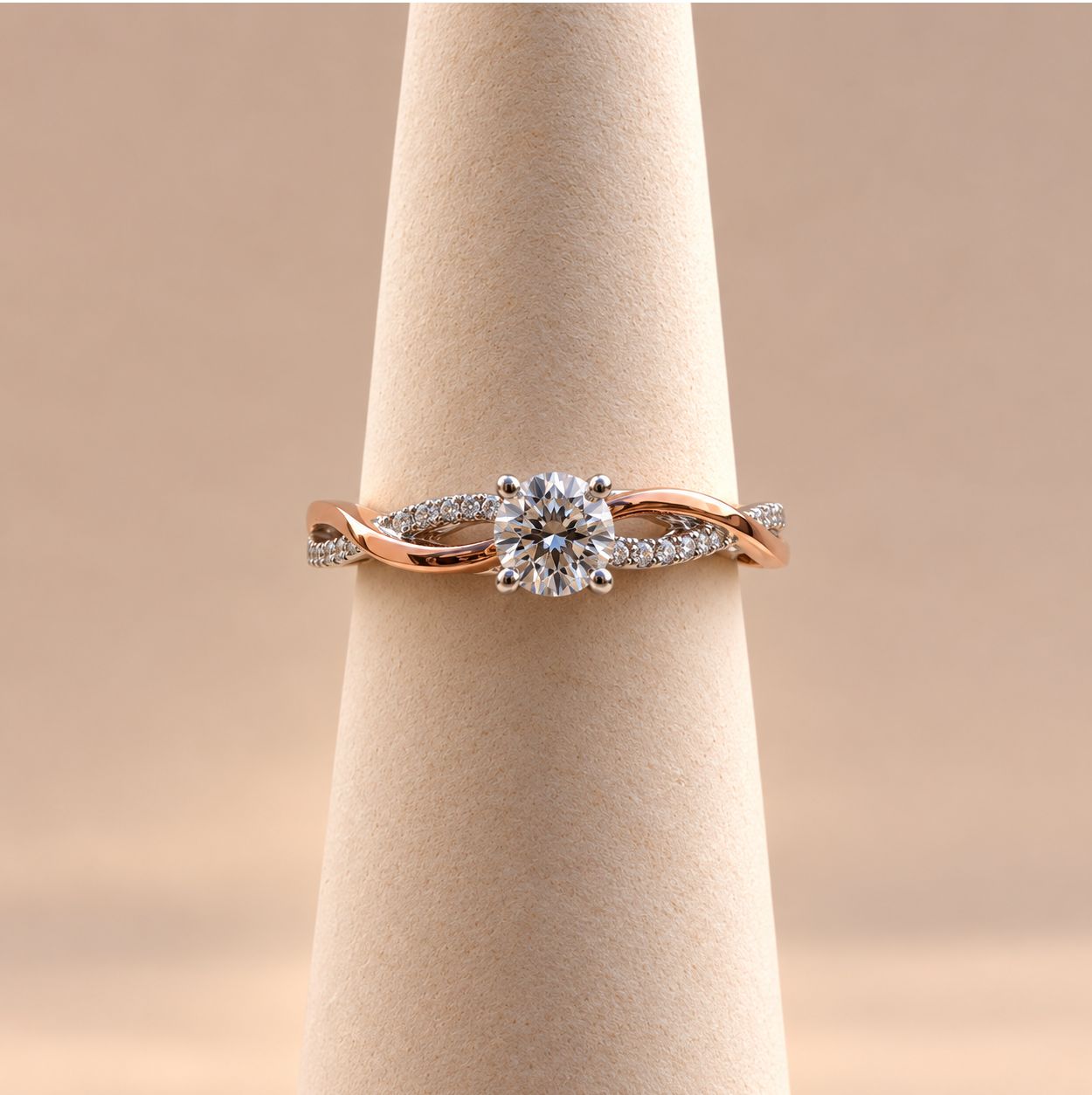 Rose and White Gold Delicate Interwoven Diamond Ring