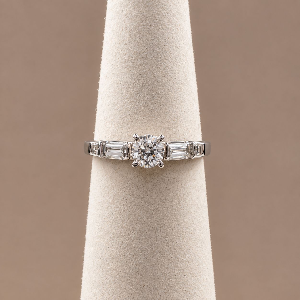 Round Center Stone Diamond Ring w/ Baguette Sides