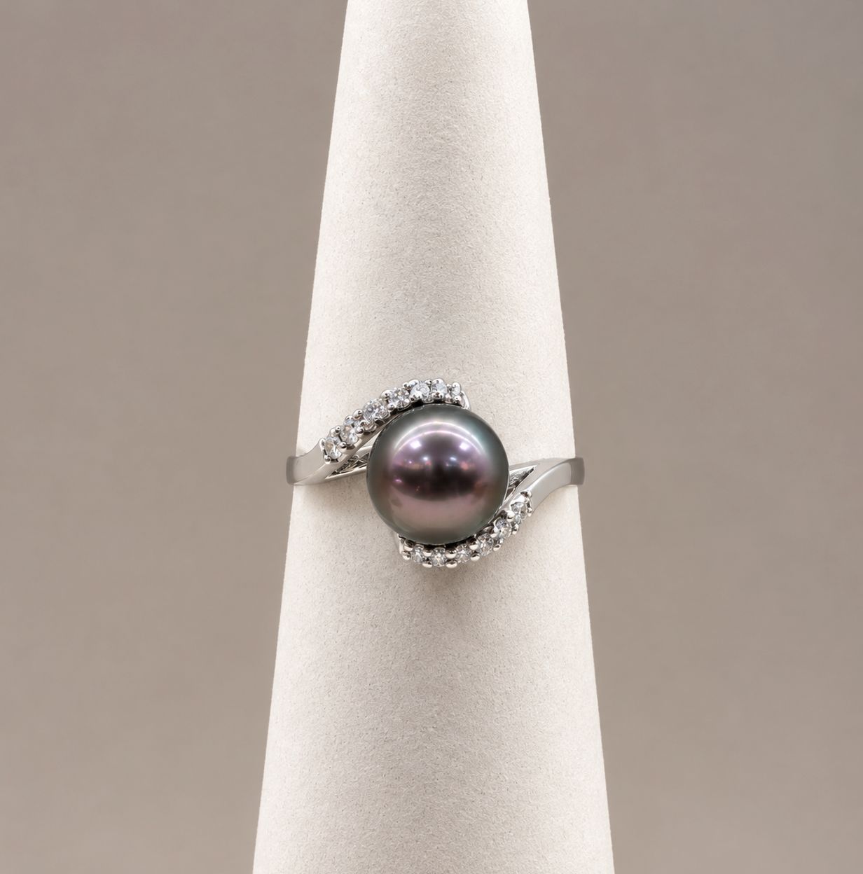 Tahitian Pearl Diamond Swirl Ring (Size 6.5)
