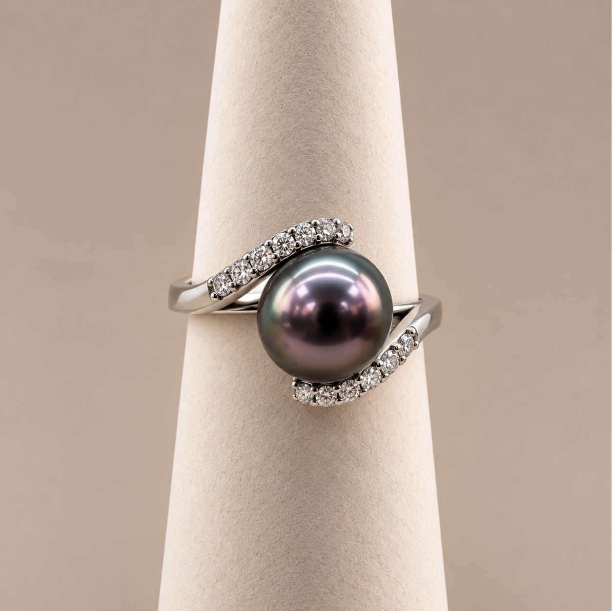 Tahitian Pearl Diamond Swirl Ring (Size 6.5)