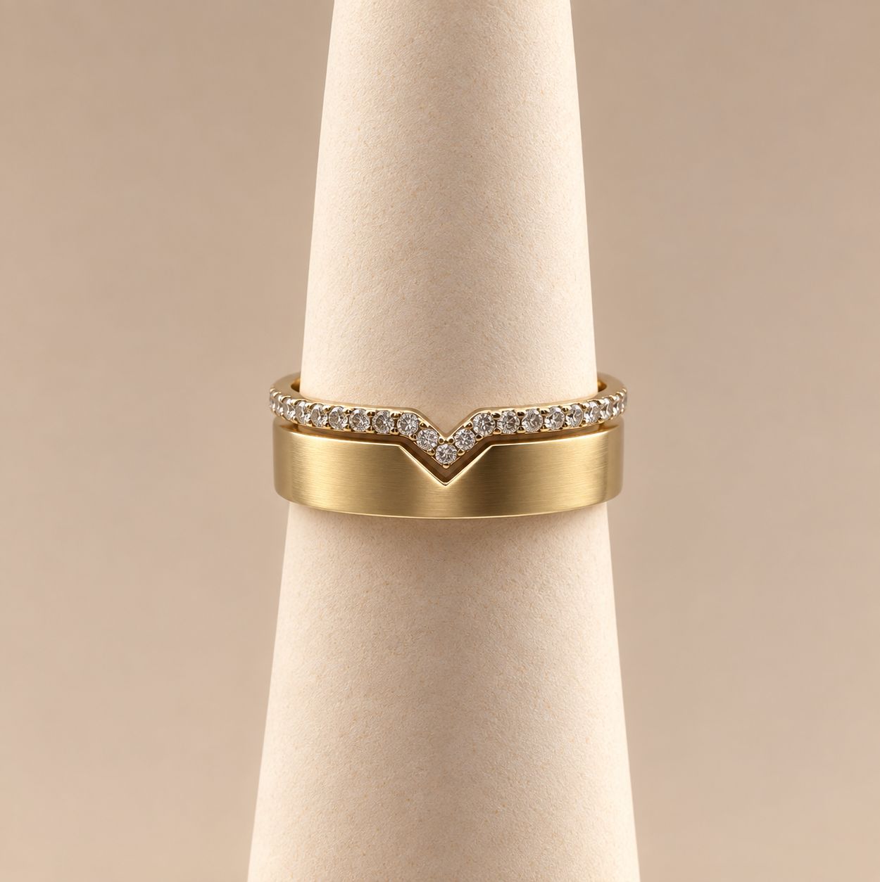 Diamond "V" Shape Contour Gold Statement Ring