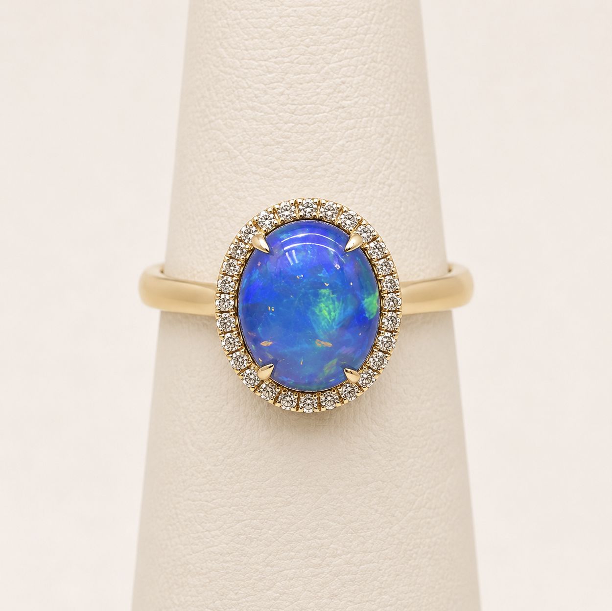 Rose Gold Opal Oval Halo Diamond Ring