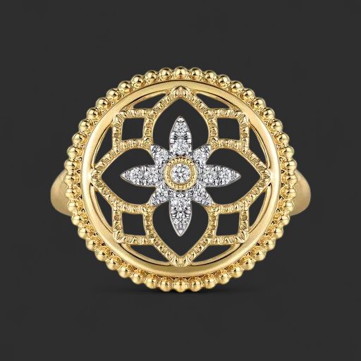 14K Yellow Gold Diamonds &amp; White Mother of Pearl Signet Ring