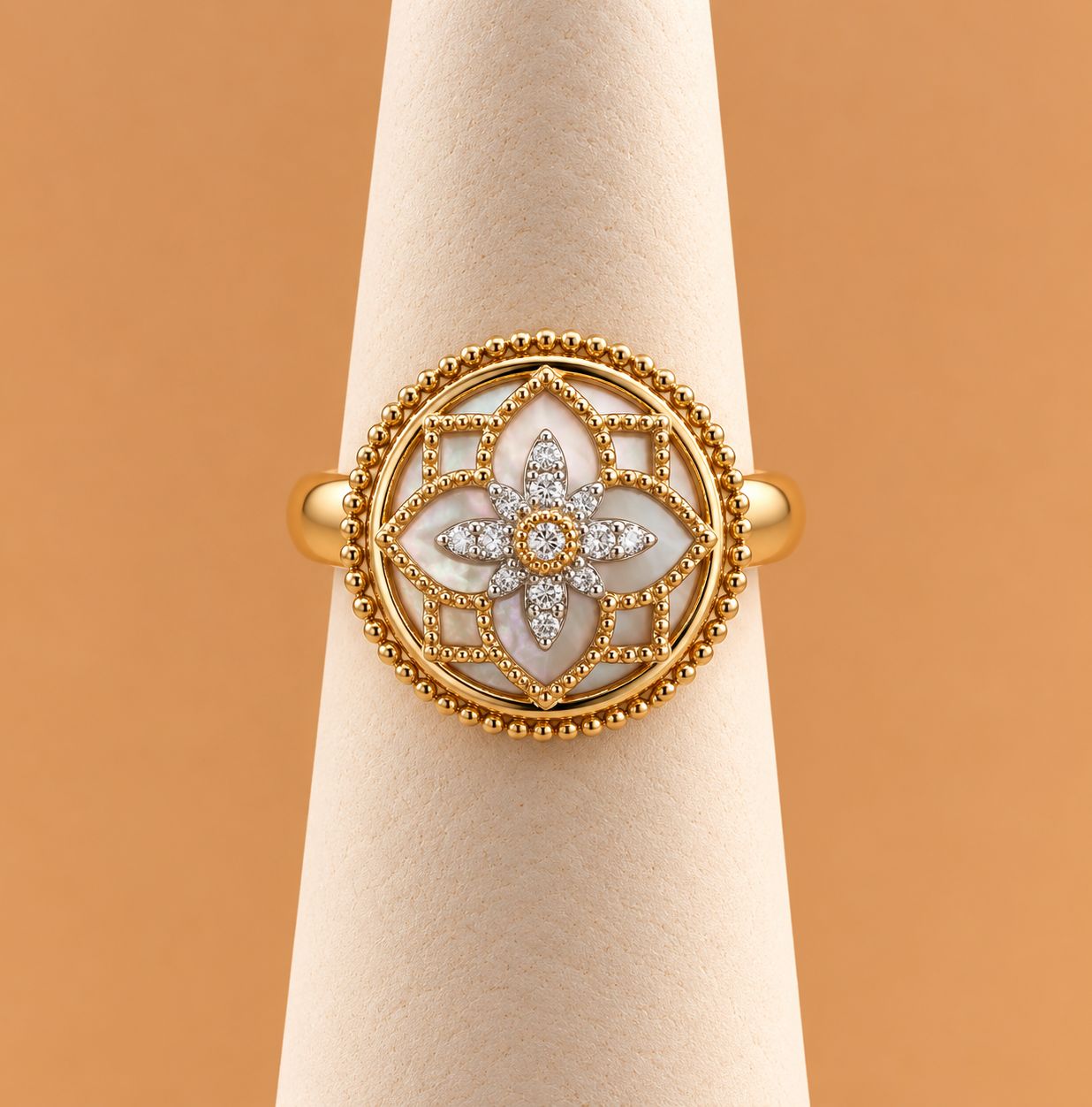 Mother of Pearl and Diamond Signet Ring