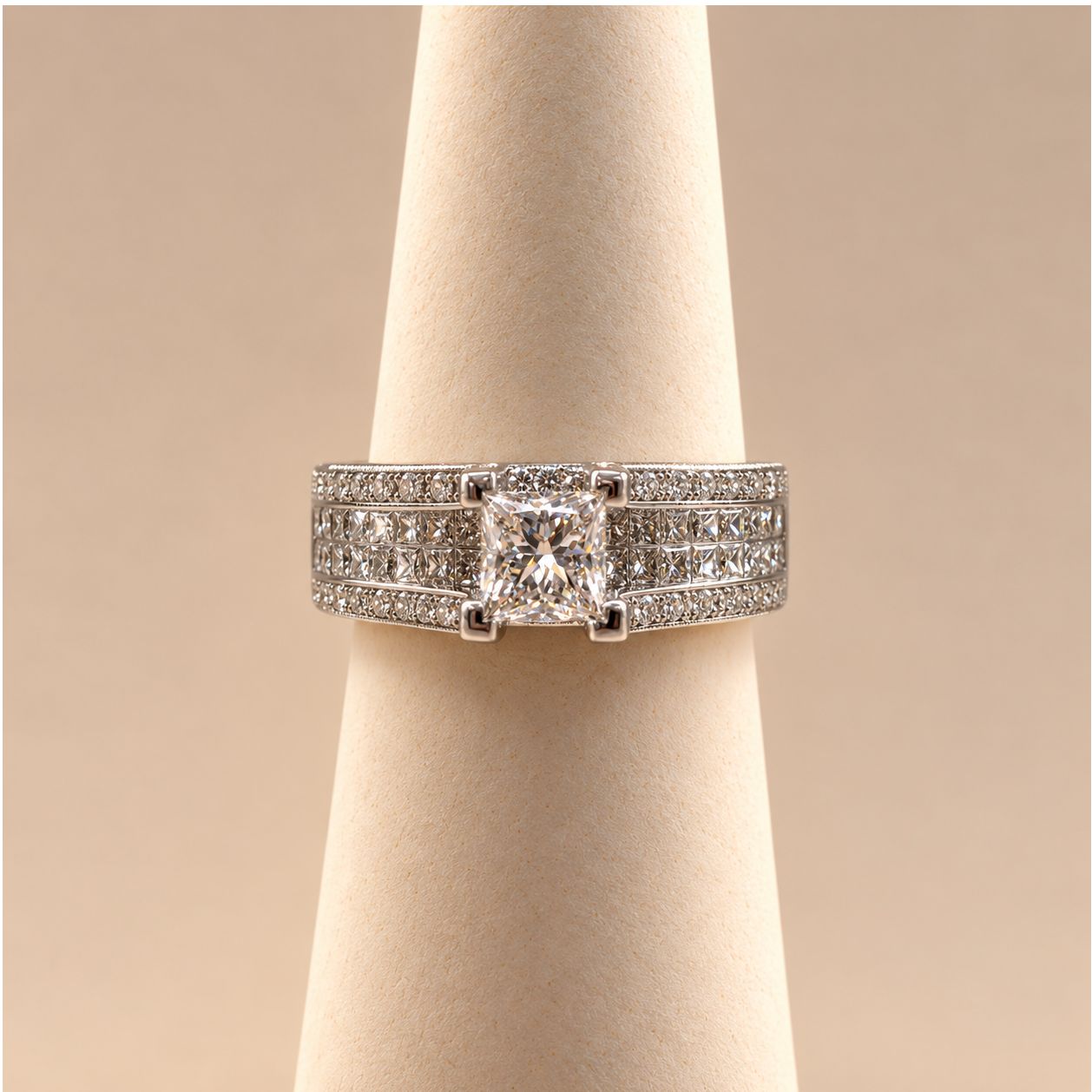 Princess-Cut Diamond Solitaire with Multi-Row Sparkle Band