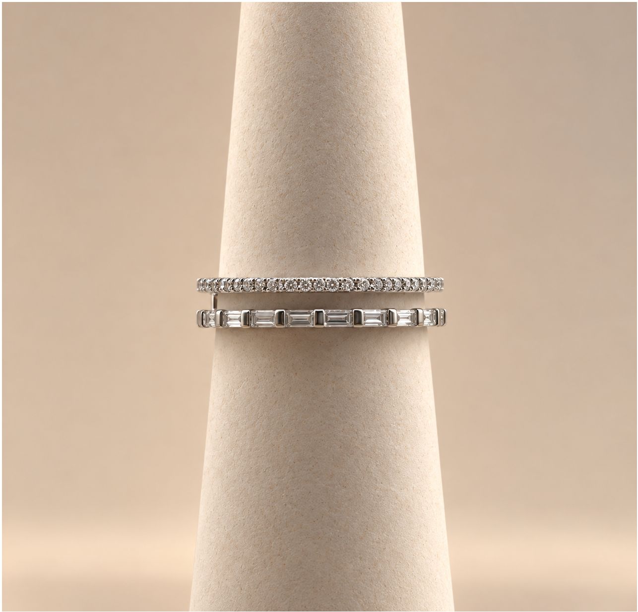 Double-Row Round and Baguette Diamond Open Band