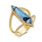 Turquoise and Gold Marquee Ring Bassali