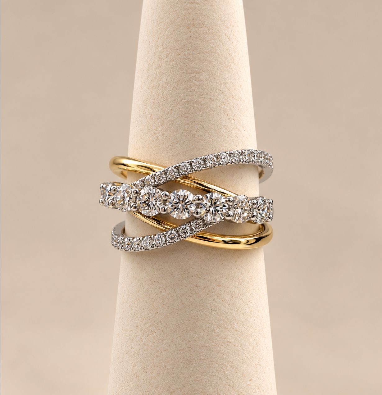 Two-Tone Cross Over Diamond Ring (7.1g)