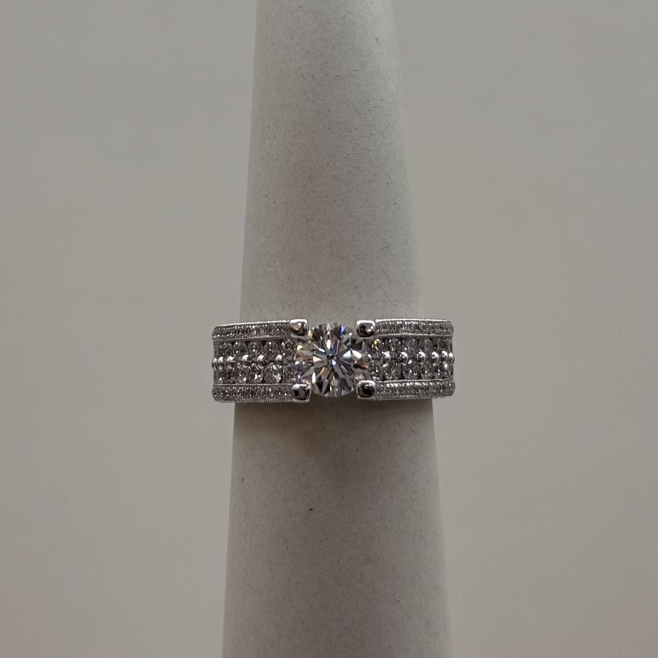 18KW "Millie" LM Princess Cut w/ Rnd VS1 Diamond Ring