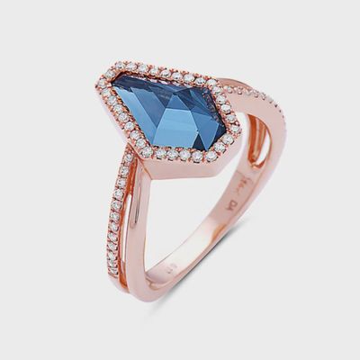 Blue Topaz &amp; Diamond Ring in Rose Gold Bassali