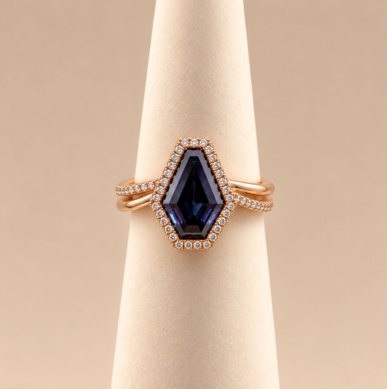 Geometric-Cut Blue Topaz Diamond Ring