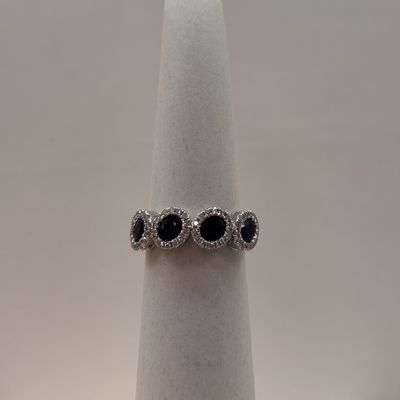14KW 4Sapphire &amp; Round Diamond Ring