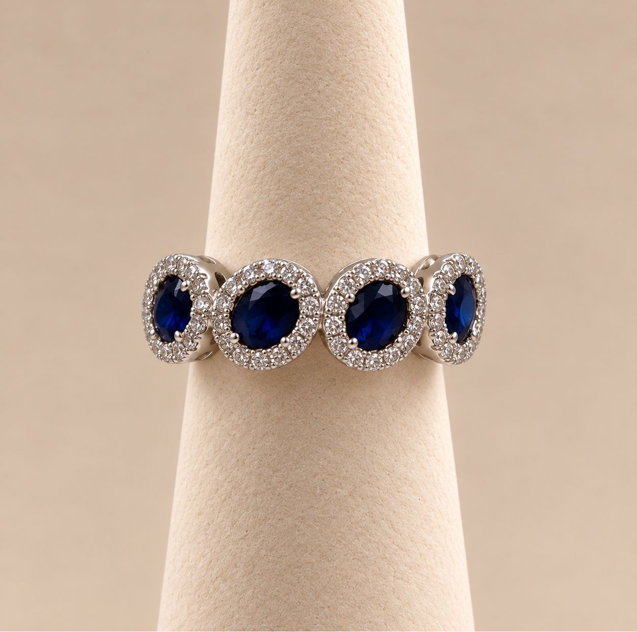 Four-Stone Sapphire Halo Diamond Band (4.2g)