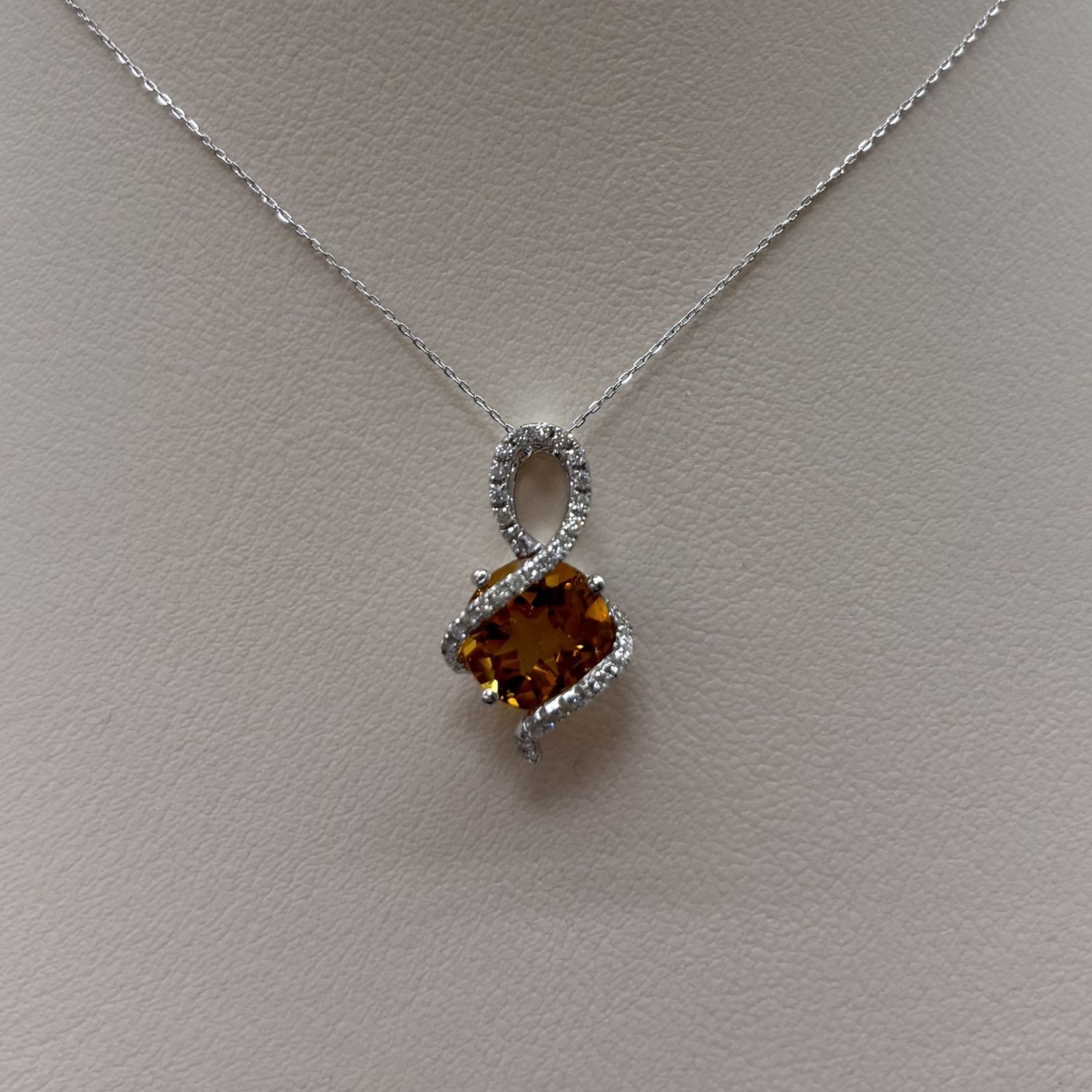 14KW Citrine &amp; Diamond Treble Clef Pendant