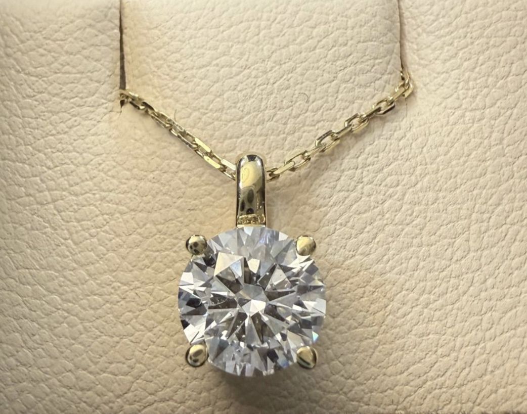 14KY Lab Diamond Round Solitaire Pendant (1.5ct)