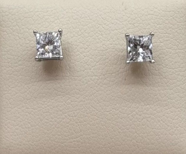 14KW 1ct Princess-Cut Diamond Earrings