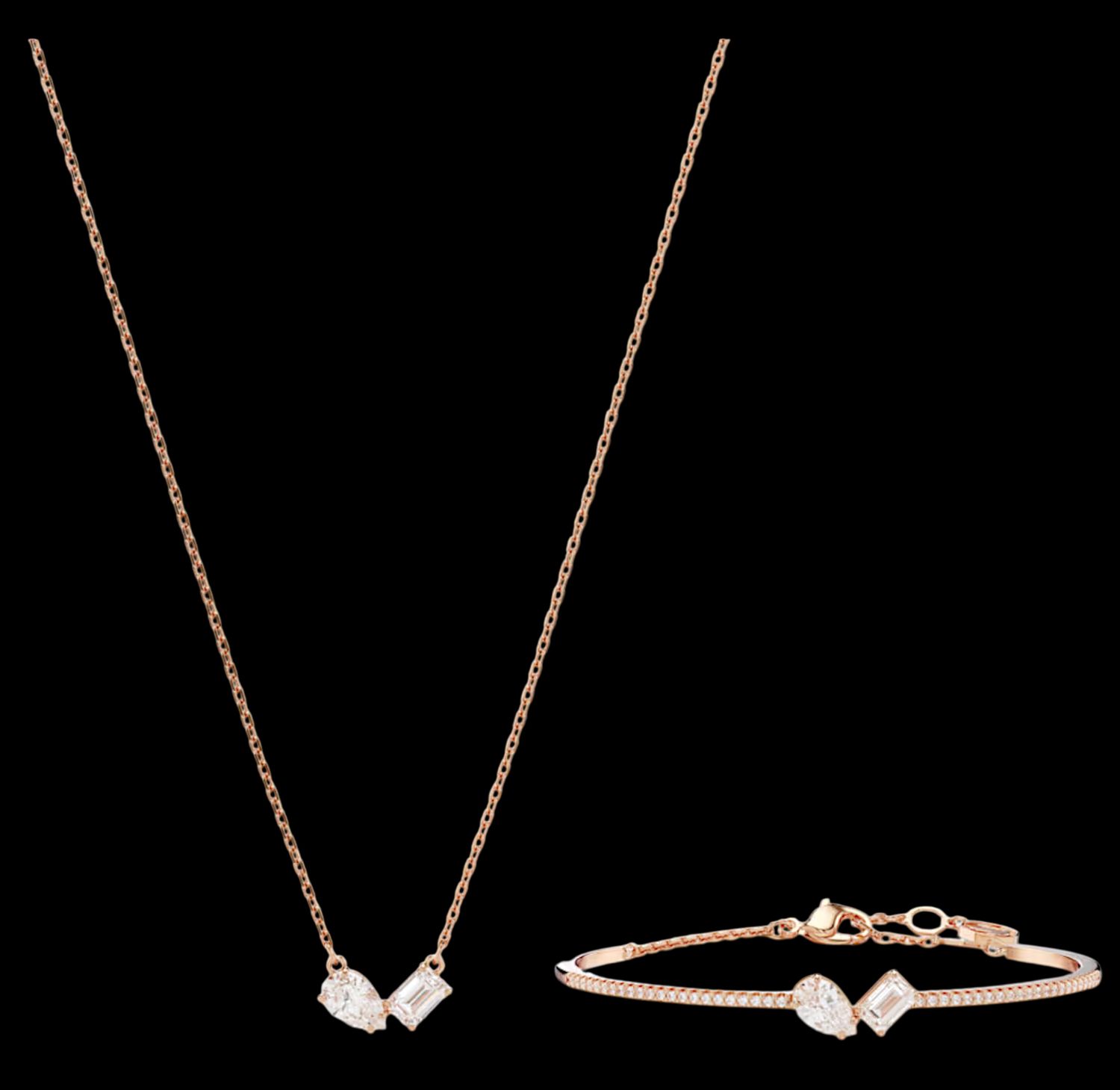 Mesmera Mixed Cuts Bangle Bracelet &amp; Pendant Necklace Set-5684779