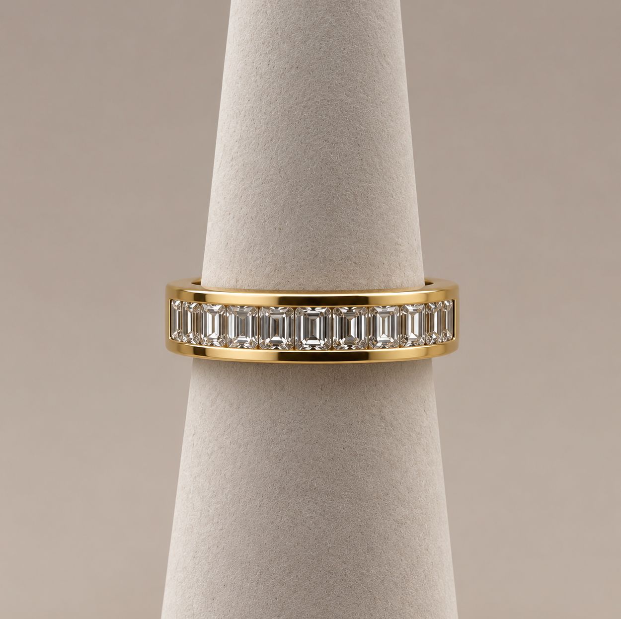 Men's Gold Emerald Cut Diamond Channel Band