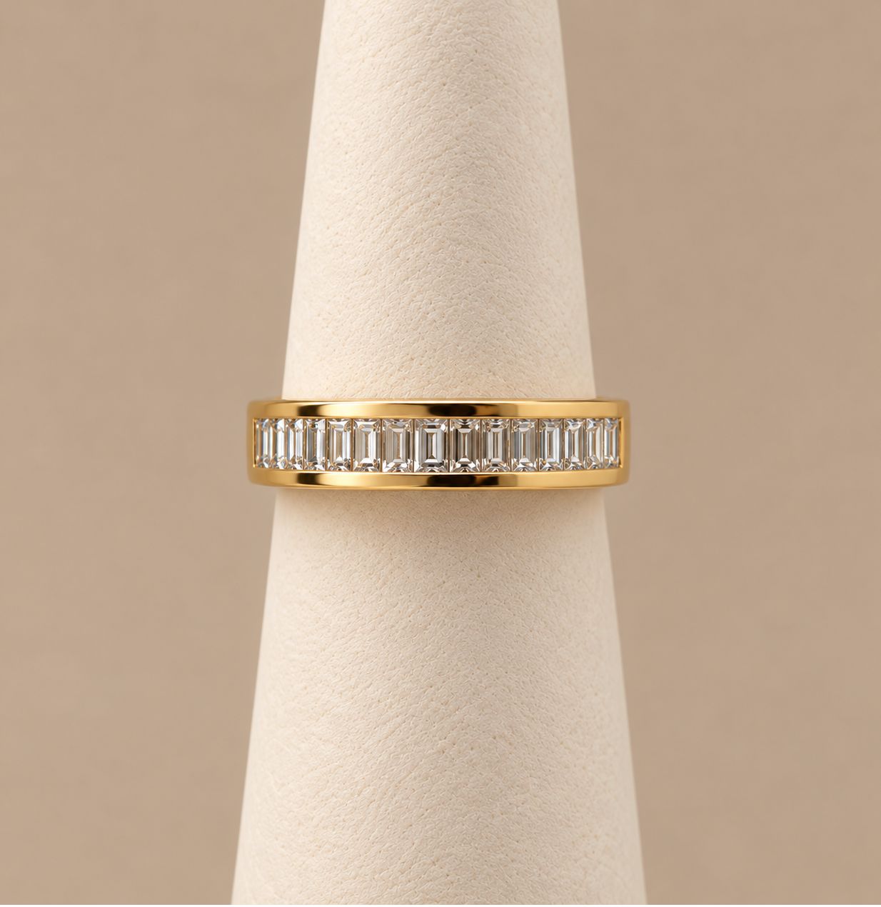 Men's Emerald Cut Diamond Channel Gold Band