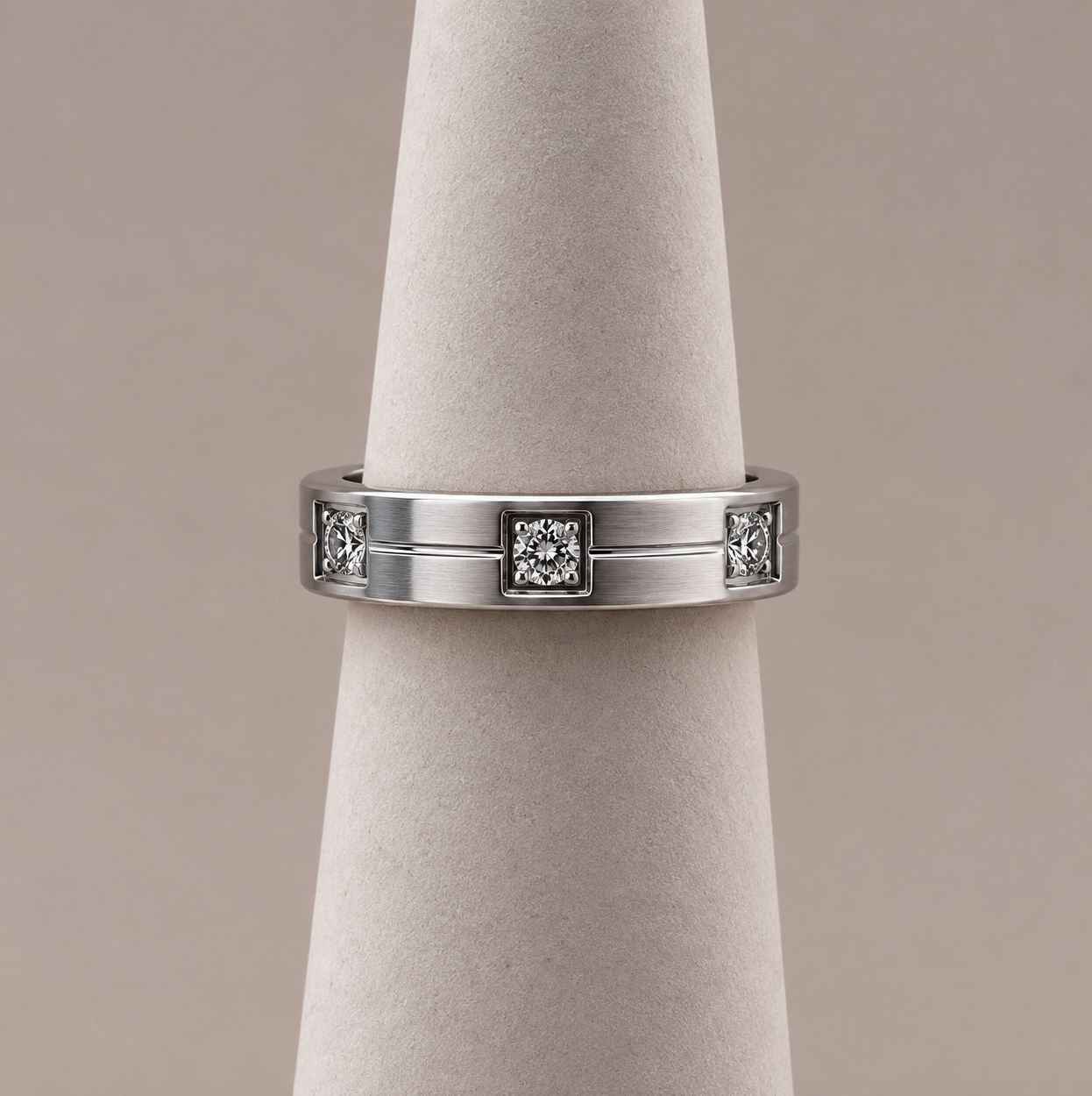 Men's Square Bezel Diamond Wedding Band with Brushed Finish (4.7g)