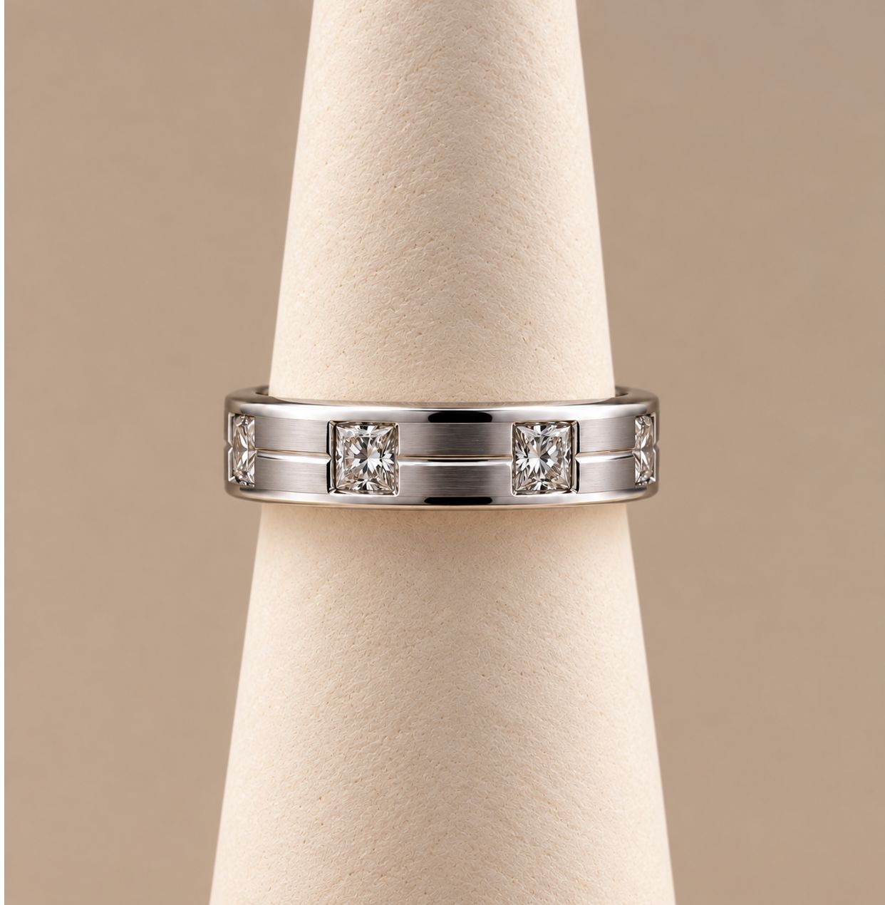 Men's Square Bezel Diamond Band with Brushed Finish (4.7g)
