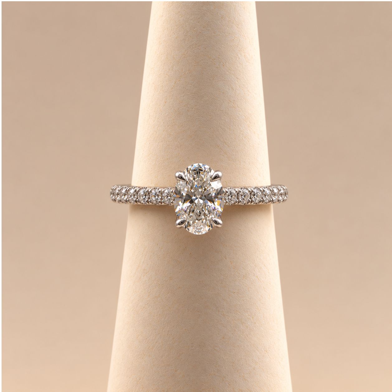 "Rosie" Oval Diamond Solitaire Ring with Pavé White Gold Band