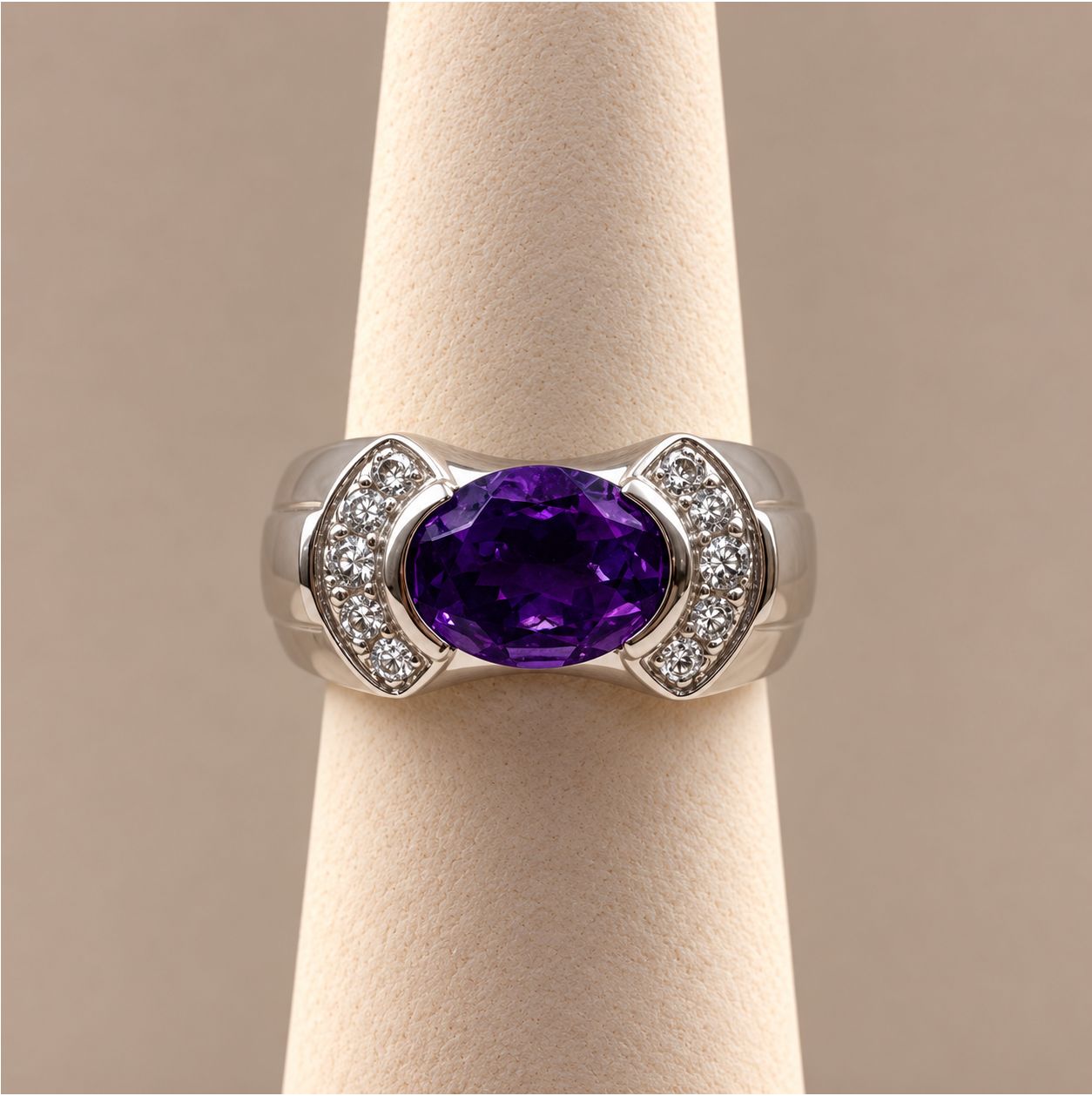 Oval Amethyst Ring with Diamond Pavé Accents (7.0g)