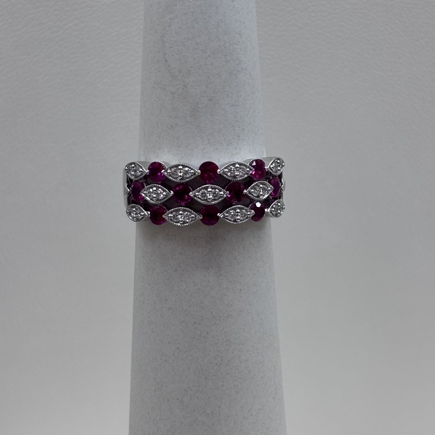 White Gold Lattice  Design  Marquise-Cut Ruby &amp; Diamond Ring S Kashi