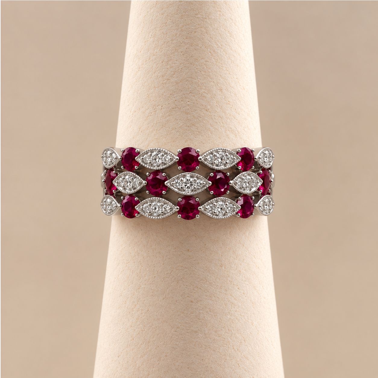 Multi-Row Ruby and Diamond Marquise Lattice Band (5.3g)