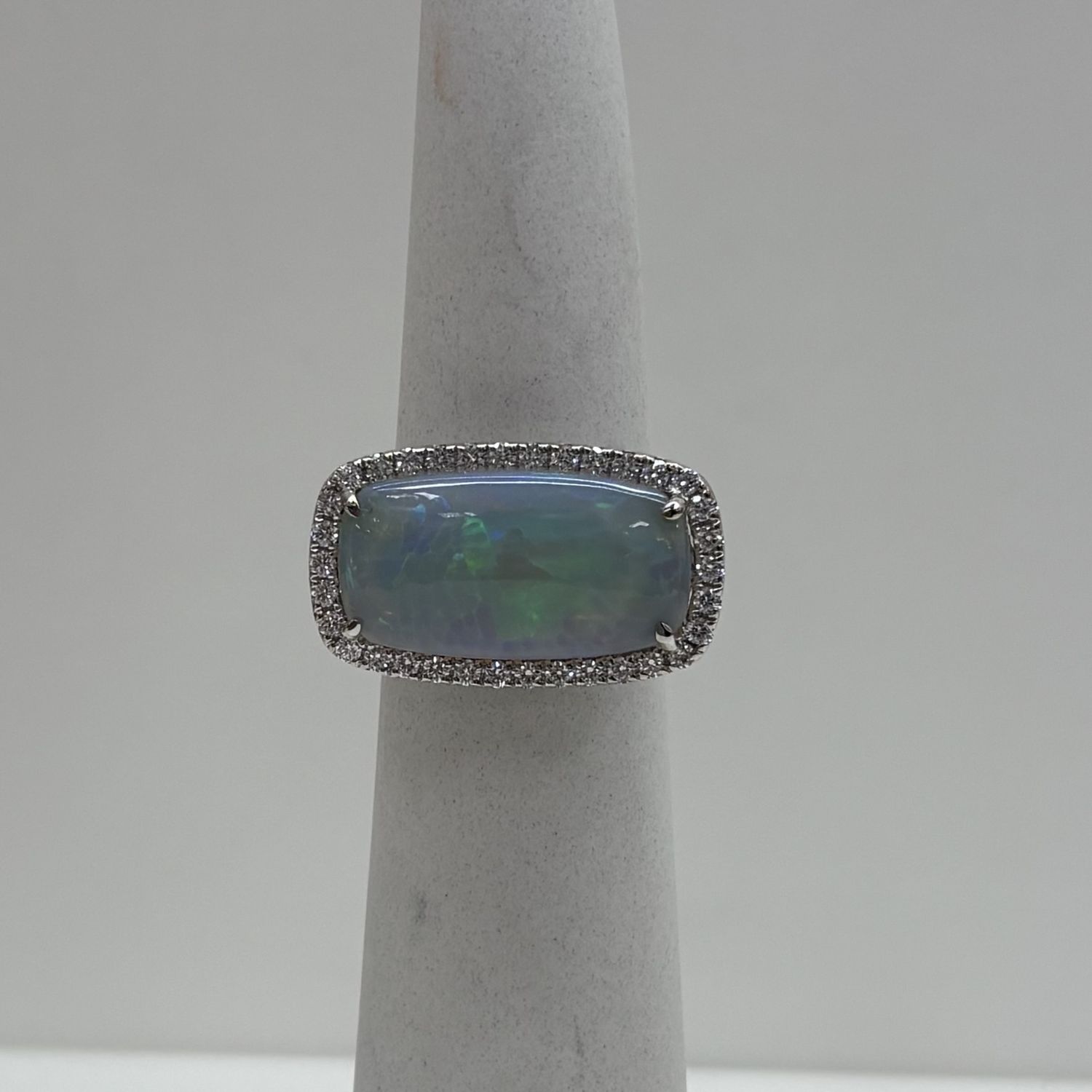 18KW Opal w/ Diamonds Rectangle Ring David Kord