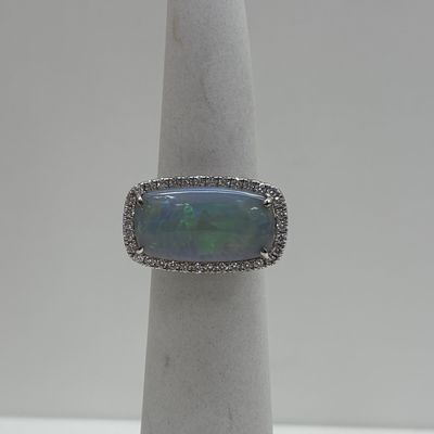 18KW Opal w/ Diamonds Rectangle Ring David Kord