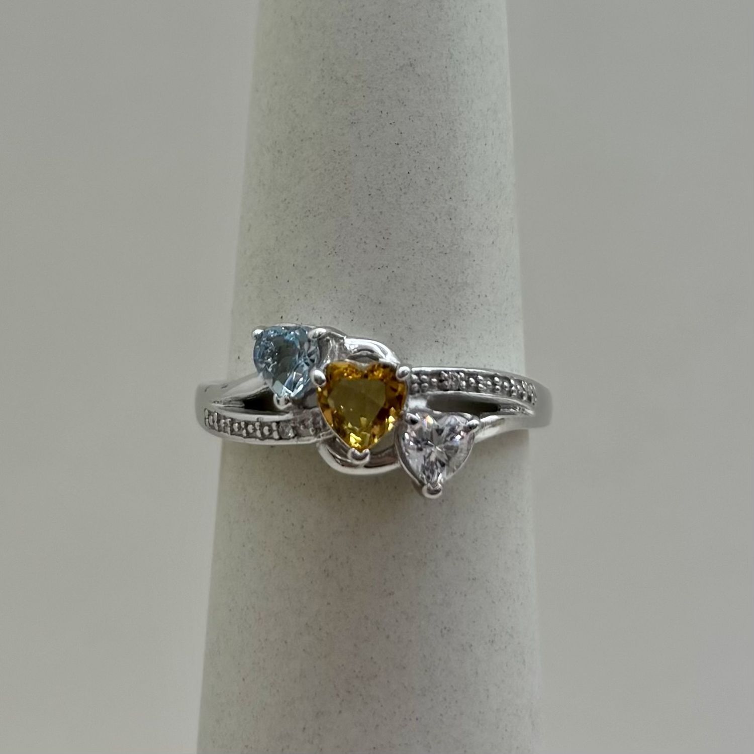 Three Hearts (Citrine/Aquamarine/Diamond Ring