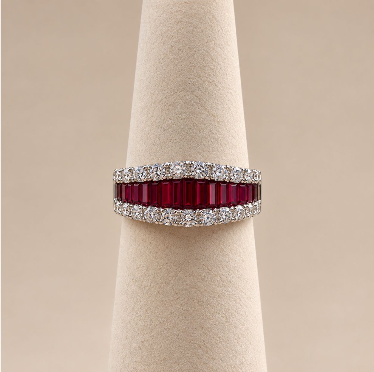 Ruby Baguette Triple-Row Diamond Band (7.7g)