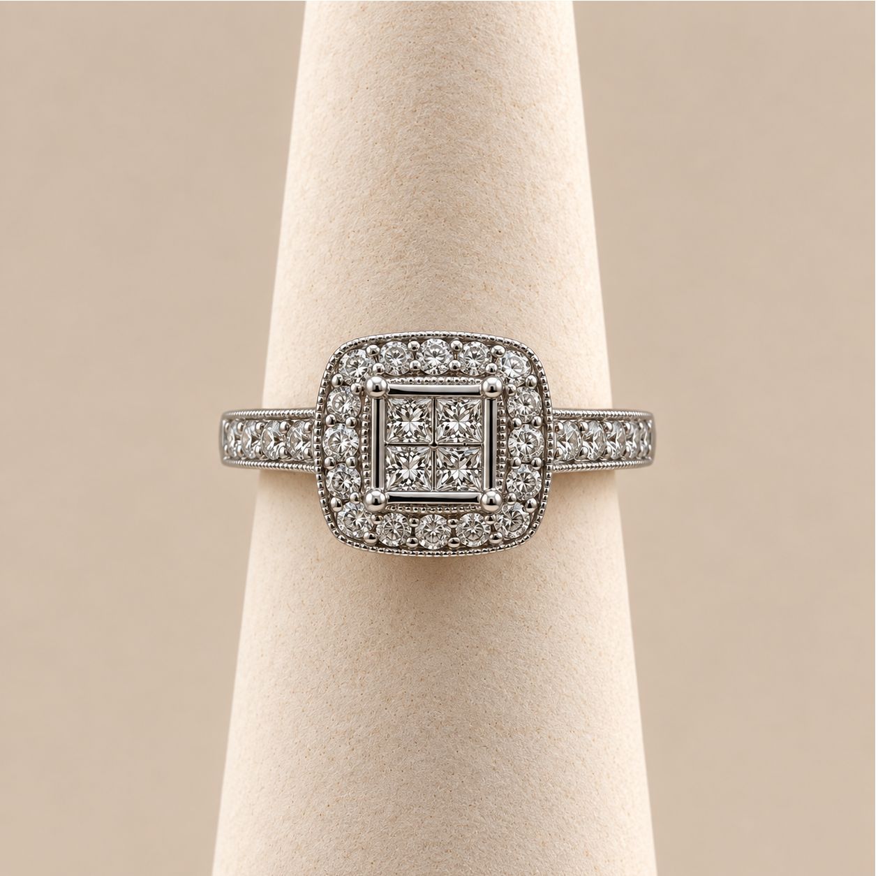 Vintage Square Princess Halo Diamond Ring (3.3g)