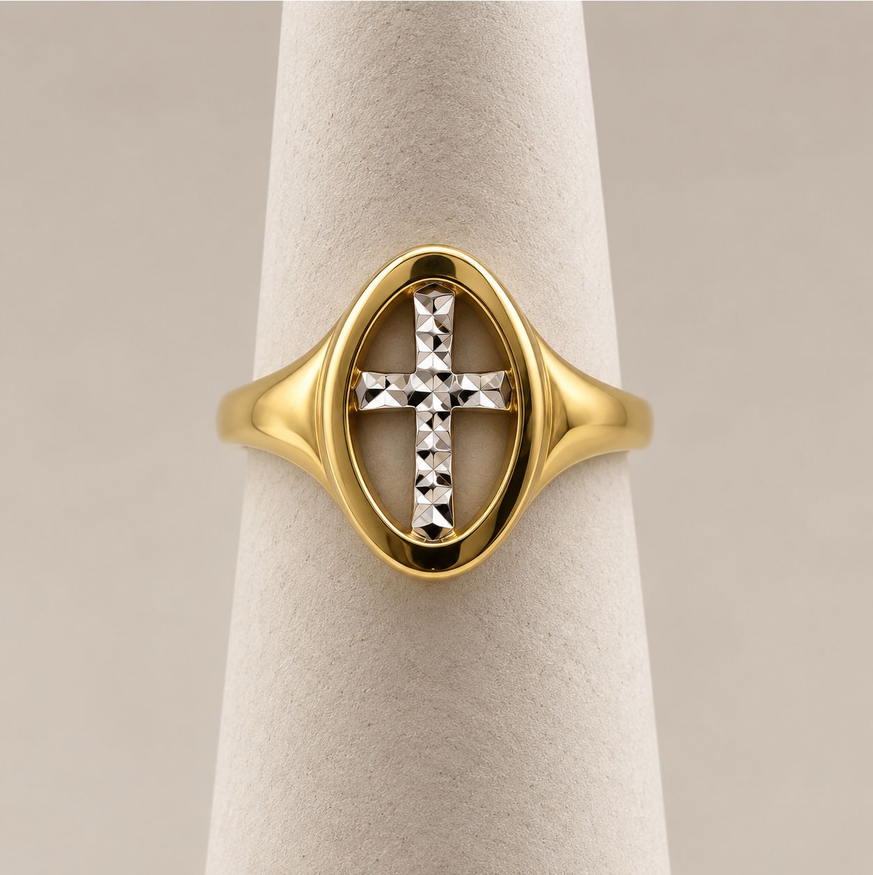 Two-Tone Gold Cross Ring (2.6g)
