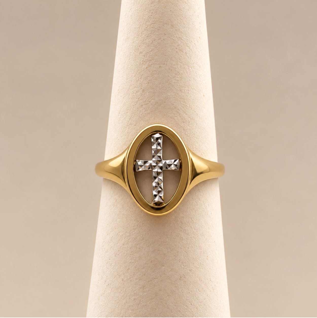 Two-Tone Gold Cross Ring (2.6g)
